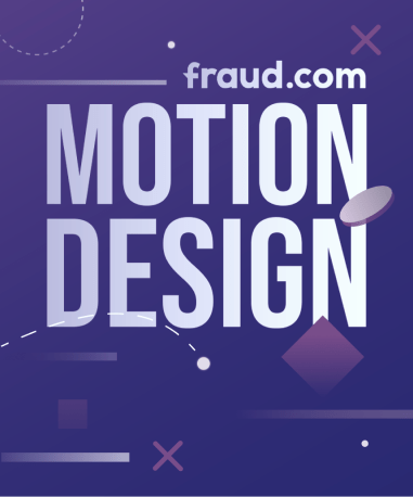 Purple-themed graphic with the text "fraud.com MOTION DESIGN" in large white letters. The background features abstract geometric shapes, including circles, squares, and lines, enhancing a modern and dynamic design aesthetic.